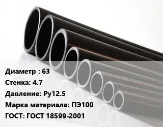 Труба полиэтиленовая 63х4.7 Ру12.5 ПЭ100 ГОСТ: ГОСТ 18599-2001